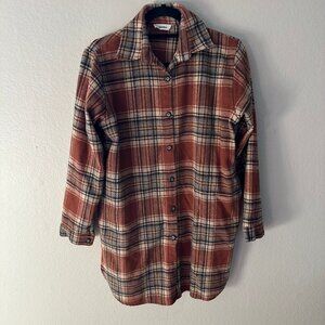 Adora Orange Plaid Flannel Over Shirt Shacket Jacket Women's Small